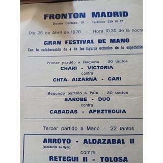   Gloria Agirre txikita de Aizarna, Madrid  frontoiko egitarauan. Argazkia, Pelota a mano Madrid orri digitaletik jasota dago.