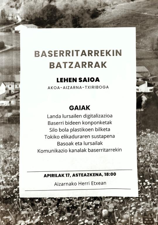  Baserritarrak bilerara deitu ditu Udaletxeak. Irakurri  argazkian  bertan landuko diren gaiak