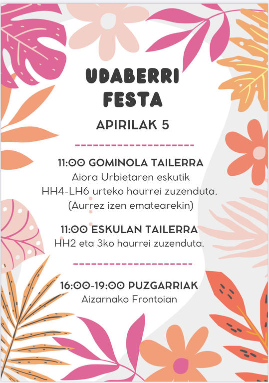 Udaberri festa Aizarnan. Irakurri egitaraua.