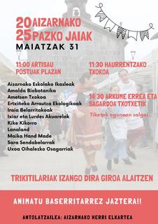 Aurten ere antolatu du  Aizarnako Herri Elkarteak Pazko bigarren egunari dagokion jaia.Hirakurri egitaraua eta hurbildu Aizarnara ez zara damutuko eta. 