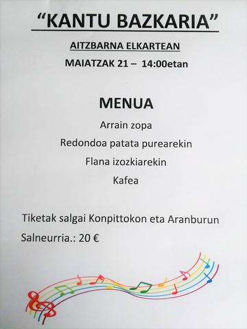 Kantu bazkaria Aizarnan. Irakurri egitaraua.