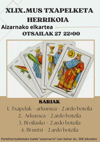 Aurtengo mus txapelketa ere antolatu du Aitzbarna Elkarteak. Sari politak ikusten dira irabazleentzat eta mereziko du bertan  parte hartzea. Irakurri egitaraua eta animatu.