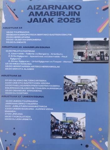 2025. urteko  Amabirjina  jaietako  egitaraua irten du kalera. Ekintzaz betetako egunak ikusten dira, beraz irakurri eta hurbildu jai hauetan Aizarnara.
