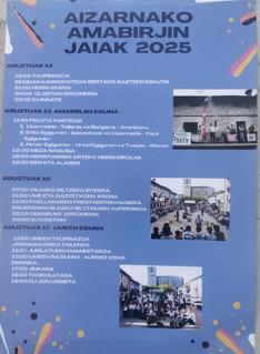 2025. urteko  Amabirjina  jaietako  egitaraua irten du kalera. Ekintzaz betetako egunak ikusten dira, beraz irakurri eta hurbildu jai hauetan Aizarnara.